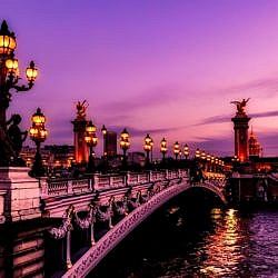 Paris bridge at twilight