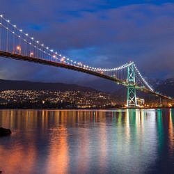 Illuminated bridge in Vancouver, British Columbia