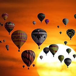 Group of colourful hot air balloons