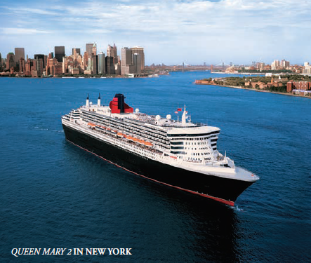 The Queen Mary 2 in New York City, setting sail on an Independence Day Celebration.