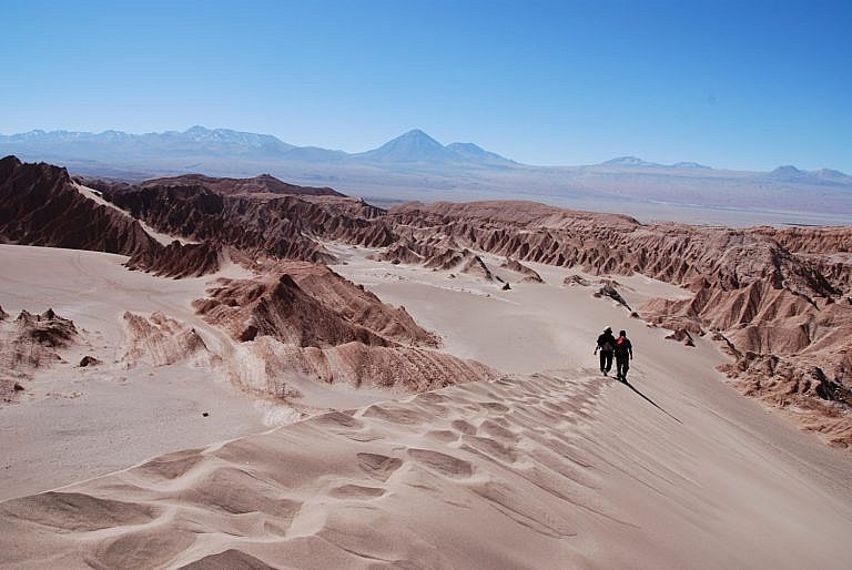 Hikers walking in the Atacama Desert