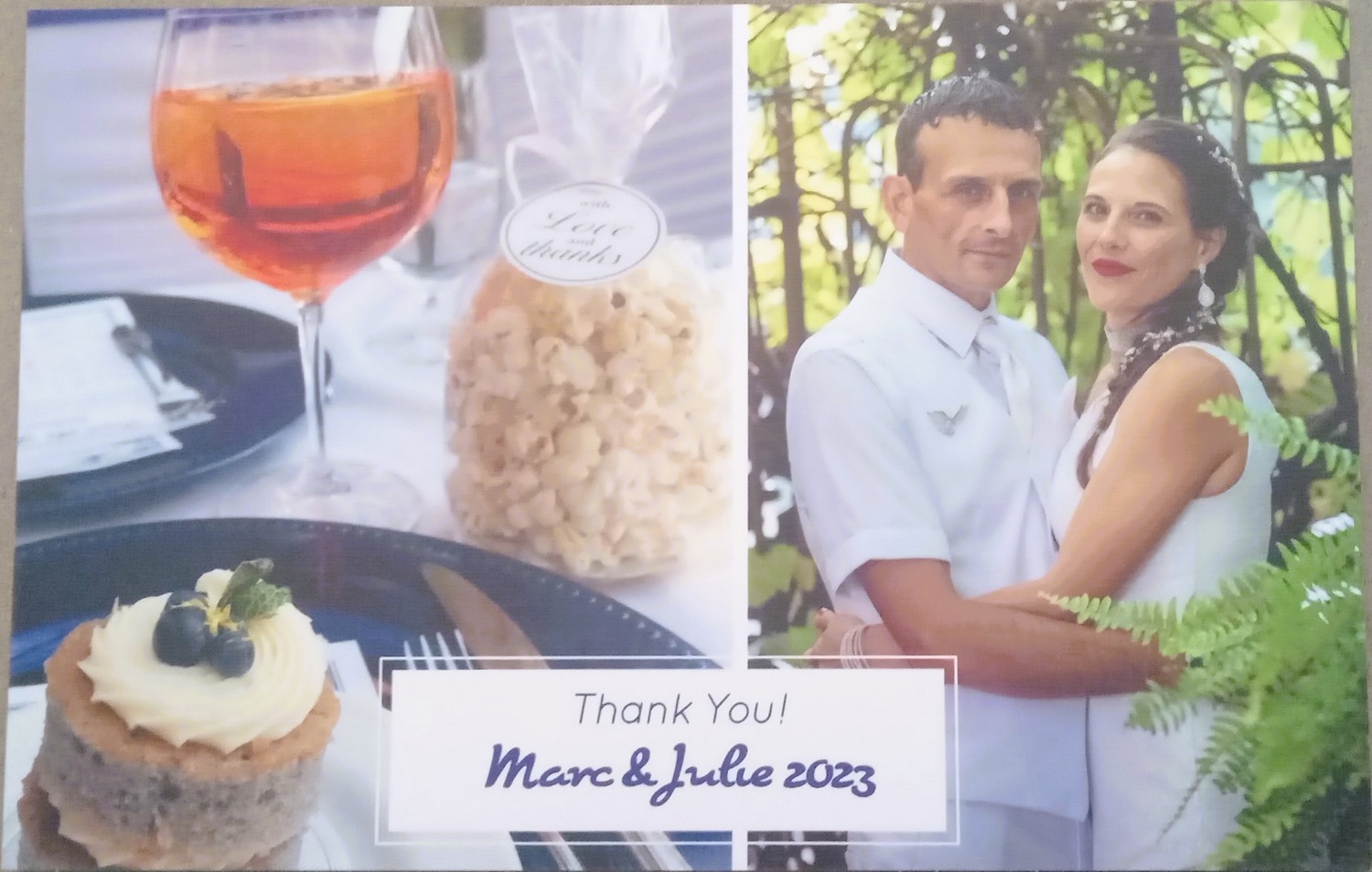 Thank You card (front) for Marc & Julie