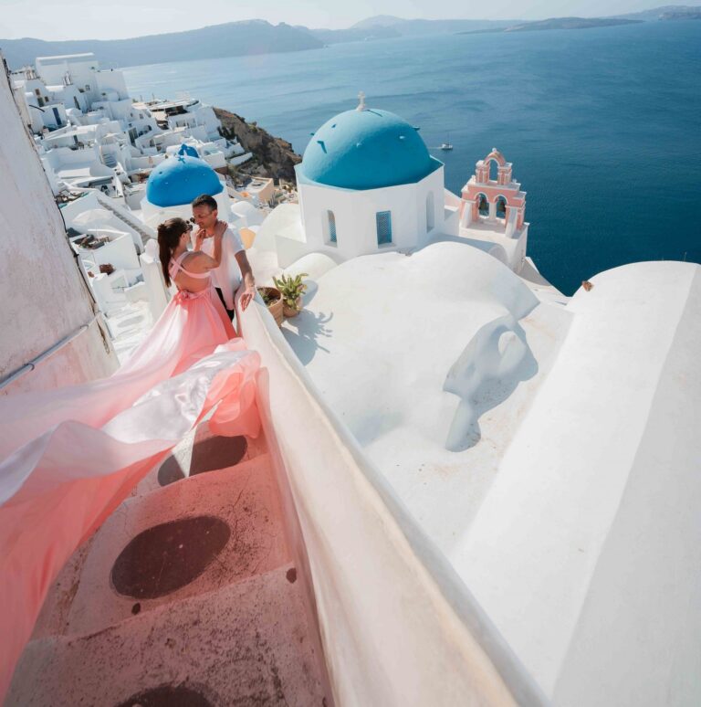 A Flying Dress Photoshoot in Oia, Santorini