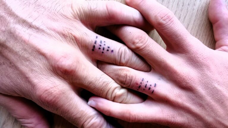 Getting matching ring finger tattoos is a creative way to avoid wearing jewellery.